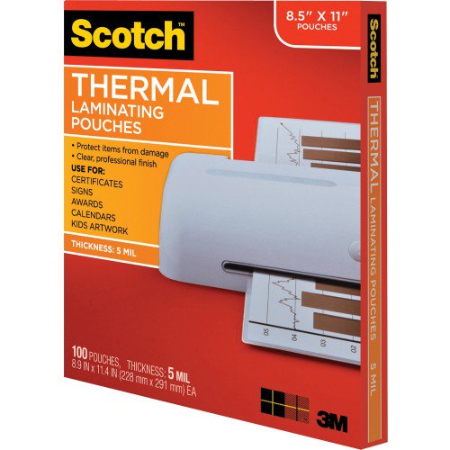 Scotch Thermal Laminating Pouches - Sheet Size Supported: Letter 8.50  Width x 11 Length - Laminating Pouch/Sheet Size: 8.90 Width5 mil  Thickness - for Sign, Schedule, Artwork, Certificate - Durable, Photo-safe,  Thick 