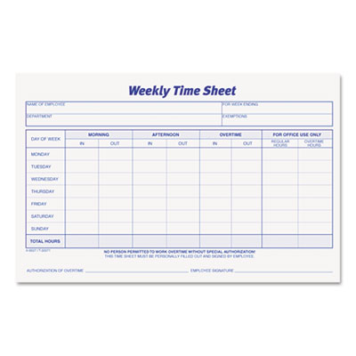 Tops 30071 Forms & Record Keeping Weekly Timesheet Form TOP30071 025932300714