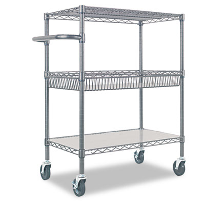 Alera SW543018BA Uncategorized Three-tier Wire Cart With Basket, Metal, 2 Shelves, 1 Bin, 500 Lb Capacity, 34" (sw543018ba) (alesw5 ALESW543018BA 042167924393