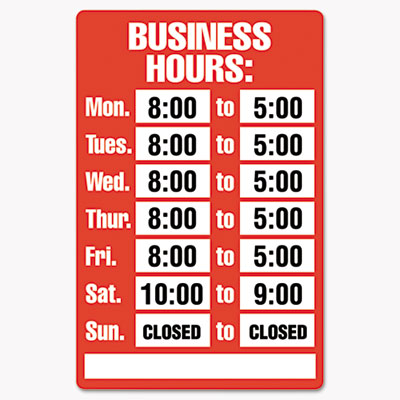 Consolidated Stamp 098072 Uncategorized Business Hours Sign Kit, 15 X 19, Red (098072) (cos098072) COS098072 20039956980726