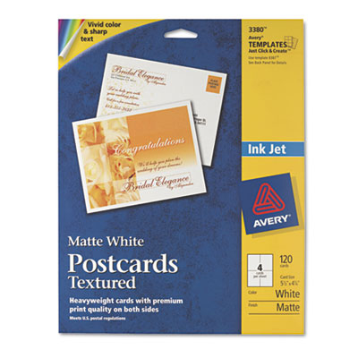 Avery Dennison 03380 Printing Media Averyandreg; Inkjet Postcard - 4 1/4" X 5 1/2" - 176 G/mand#178; Grammage - Matte - 4 / Sheet - White (0 AVE3380 072782033804