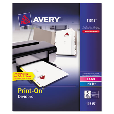 Avery Dennison 11515 Tab Indexes Avery Customizable Print-on Dividers AVE11515 072782115159