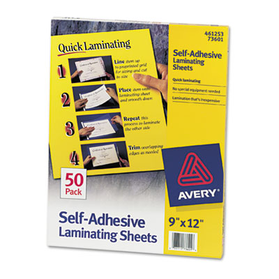 Avery Dennison 73601 Lamination Sheets & Cartridges Self-adhesive Laminating Sheets AVE73601 077711736016