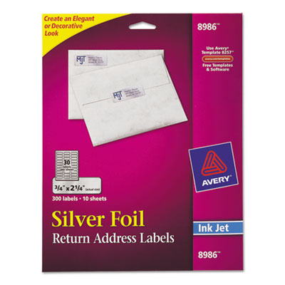 Avery Dennison 08986 Labels Foil Mailing Labels, Silver, 3/4" X 2-1/4" , 300 Labels (8986) AVE8986 013051290047