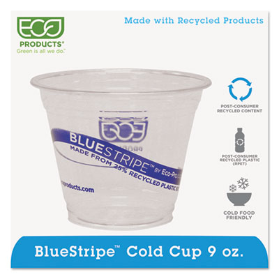 Eco-Products EPCR9 Uncategorized Bluestripe 25% Recycled Content Cold Cups, 9 Oz, Plastic, Clear/blue, 50/pack, 2 (epcr9) (ecoepcr9)  ECOEPCR9 