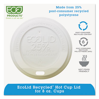Eco-Products EPHL8WR Uncategorized Ecolid 25% Recycled Content Hot Cup Lid, Fits 8 Oz Hot Cups, Plastic, White, 100 (ephl8wr) (ecoephl8 ECOEPHL8WR 