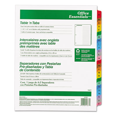 Avery Dennison 11677 Tab Indexes Office Essentials Table 'n Tabs A-z Divider AVE11677 072782116774