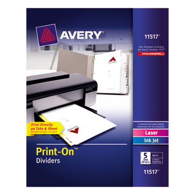 Avery Dennison 11517 Tab Indexes Customizable Print-on Dividers AVE11517 072782115173