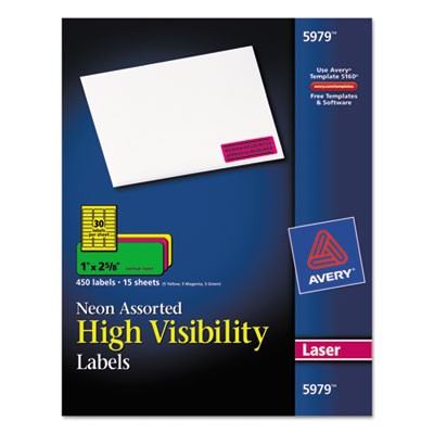 Avery Dennison 05979 Labels Neon Rectangular Labels For Laser And/or Inkjet Printers AVE5979 696245861614