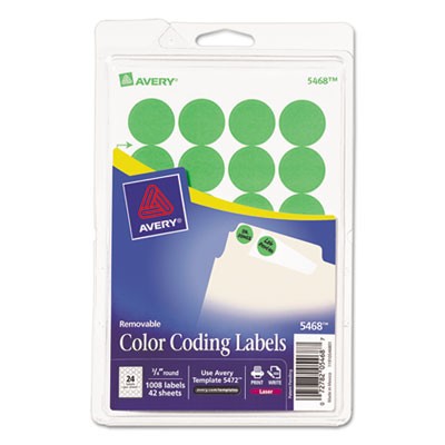 Avery Dennison 05468 Labels Neon Green Color Coding Labels 5468, 3/4" Round, Pack Of 1008 AVE05468 072782054687