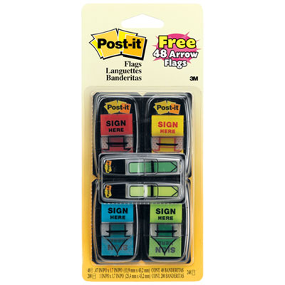 3m 680SH4VA Post-It Post-it Message Flags Value Pack, "sign Here", Assorted Colors, 1 In. Wide MMM680SH4VA 051131945036