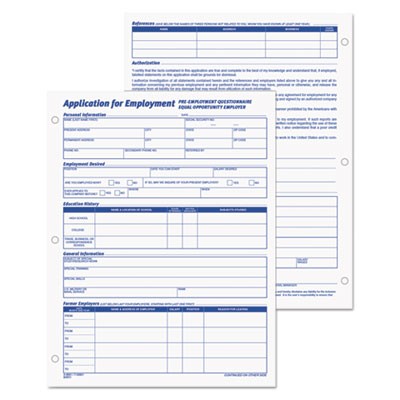 Tops 32851 Forms & Record Keeping Employment Application Form TOP32851 818288992593