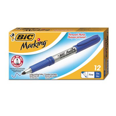 Blue Ink Fine Marker Point Type Bic Mark-it Gripster Permanent Marker