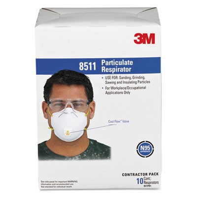3m 8511P10DC Uncategorized Particulate Respirator W/cool Flow Exhalation Valve, Standard Size, 10/box (8511p10dc) (mmm8511) Pg. MMM8511 051138543433