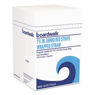 Boardwalk JSTW775S24 Uncategorized Wrapped Jumbo Straws, 7.75", Plastic, White/red Stripe, 400/pack, 25 Packs/carto (jstw775s24) (bwkjs BWKJSTW775S24 10749507988233
