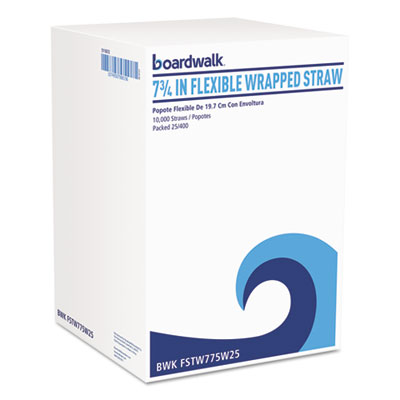 Boardwalk FSTW775W25 Uncategorized Flexible Wrapped Straws, 7.75", Plastic, White, 500/pack, 20 Packs/carton (fstw775w25) (bwkfstw775w2 BWKFSTW775W25 10749507988196
