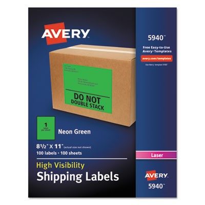 Avery Dennison 5940 Labels Neon Shipping Labels, 8-1/2" X 11" , 100 Labels (5940) AVE5940 072782059408