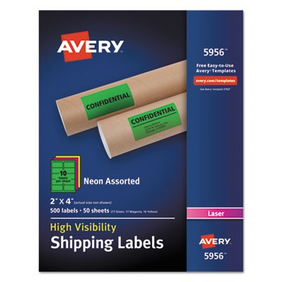 Avery Dennison 5956 Labels 2"x 4" Neon Shipping Labels With Sure Feed, 500 Labels (5956) AVE5956 072782059569