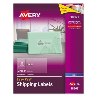Avery Dennison 18663 Labels Shipping Labels, Sure Feed, 2" X 4" , 100 Clear Labels (18663) AVE18663 072782186630