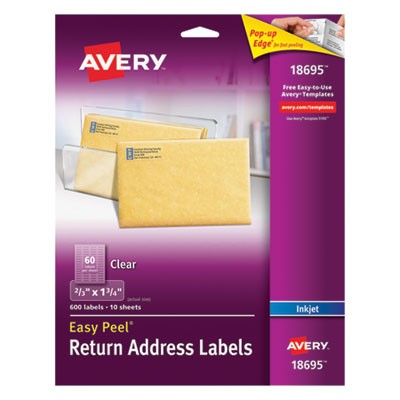 Avery Dennison 18695 Labels Averyandreg; Return Address Labels, 2/3" X 1-3/4" , 600 Clear Labels (18695) - Averyandreg; Matte Clear  AVE18695 013051285463
