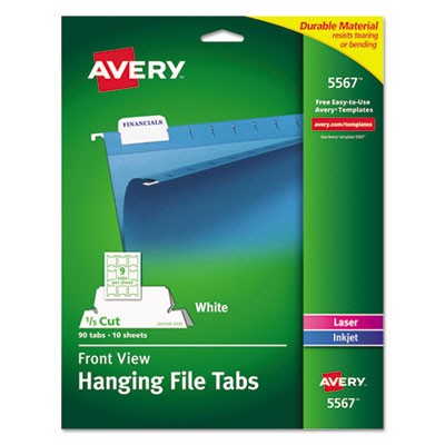 Avery Dennison 05567 Tab Indexes Front View Hanging File Tabs For Laser And Inkjet Printers AVE5567 072782055677