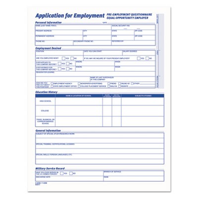 Tops 3288 Uncategorized Comprehensive Employee Application Form, One-part (no Copies), 17 X 11, 25 Forms (3288) (top3288) TOP3288 025932328800