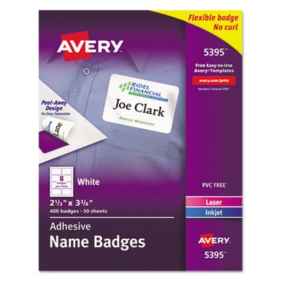 Avery Dennison 05395 Labels Flexible Adhesive Name Badge Labels AVE5395 072782053956