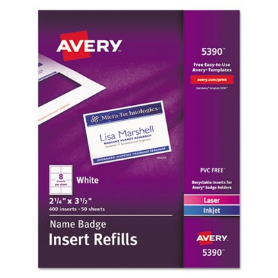 Avery Dennison 05390 Labels Name Badge Insert Refills AVE5390 641438156534
