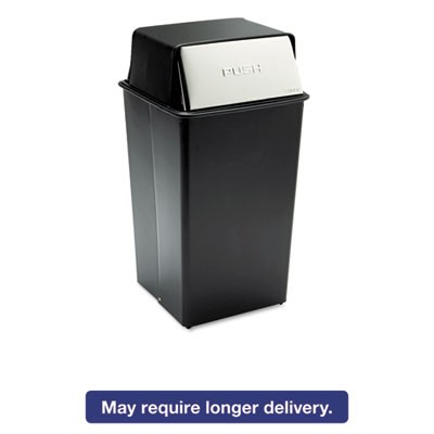 Safco 9895 Uncategorized Reflections Push Top Square Receptacle, 36 Gal, Steel, Black/chrome (9895) (saf9895) Pg.1587. SAF9895 073555989502