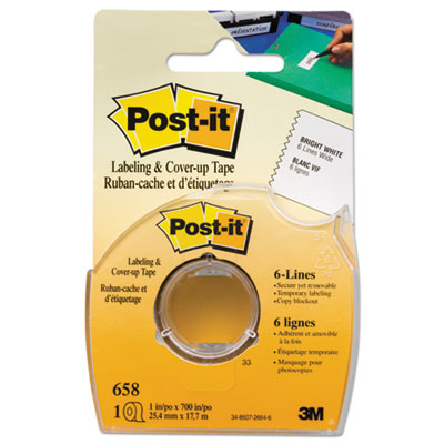 - White 1" Width x 58.33 ft Length 6 Line Post-it; Labeling/Cover-up Tape s 