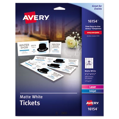 Avery Dennison 16154 Labels Tickets With Tear-away Stubs 16154, Matte White, 1-3/4" X 5-1/2", Pack Of 200 AVE16154 072782161545