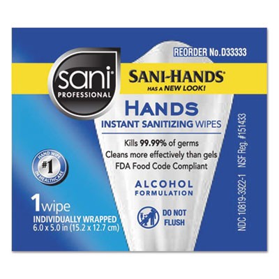 Nice-Pak D33333 Uncategorized Hands Instant Sanitizing Wipes, Individually Wrapped Wipes, 1-ply, 5 X 7.75, Uns (d33333) (nicd33333 NICD33333 20310819050016