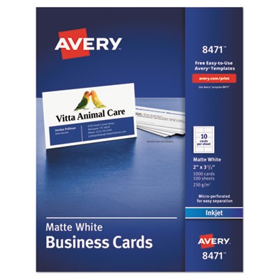 Avery Dennison 08471 Printing Media 2" X 3.5" Business Cards, Sure Feed, 1,000 Cards (8471) AVE8471 072782084714