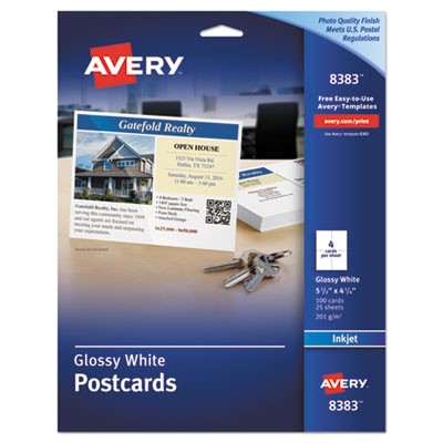 Avery Dennison 08383 Printing Media Inkjet Postcards AVE8383 072782083830